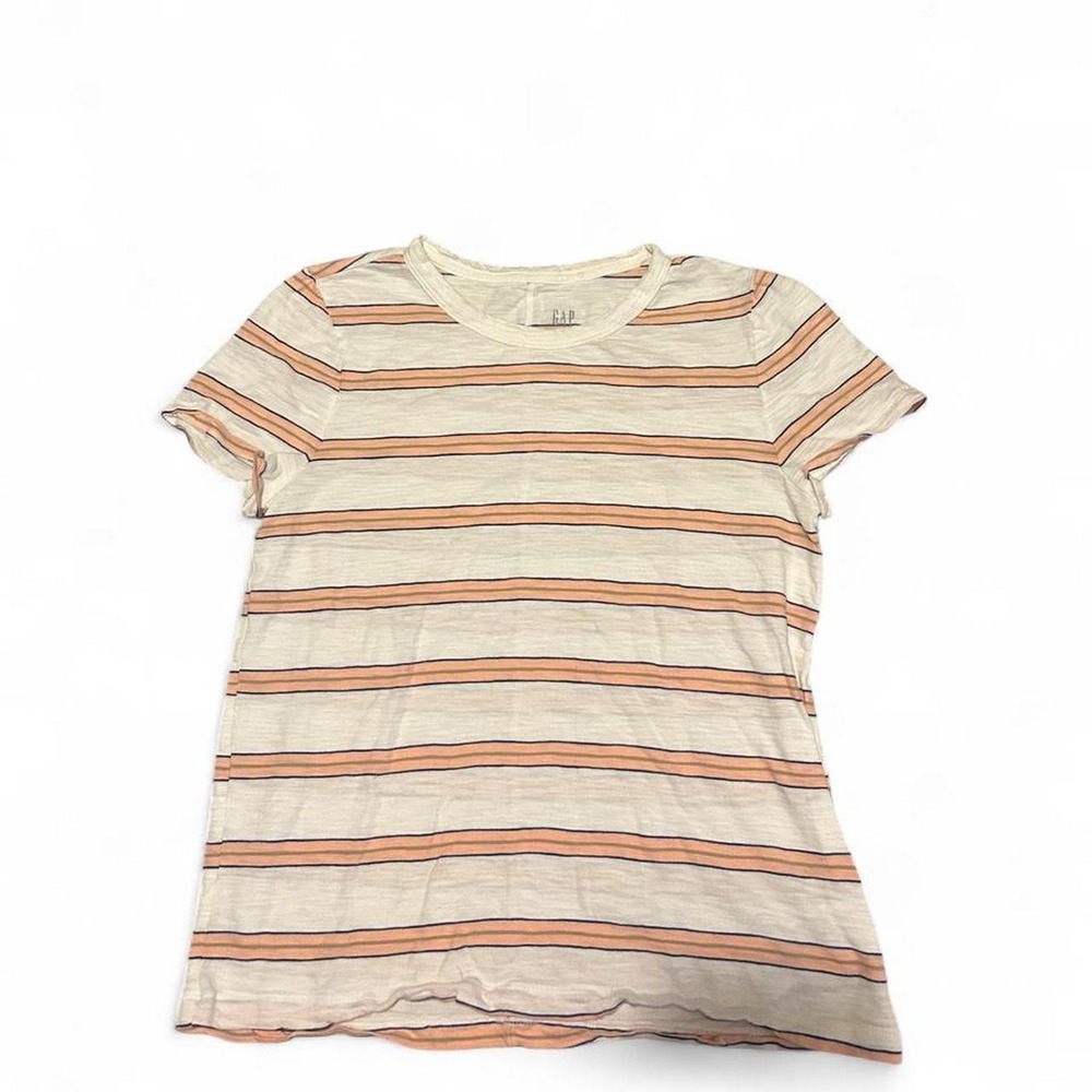 Gap White and Peach and Blue Striped Shirt